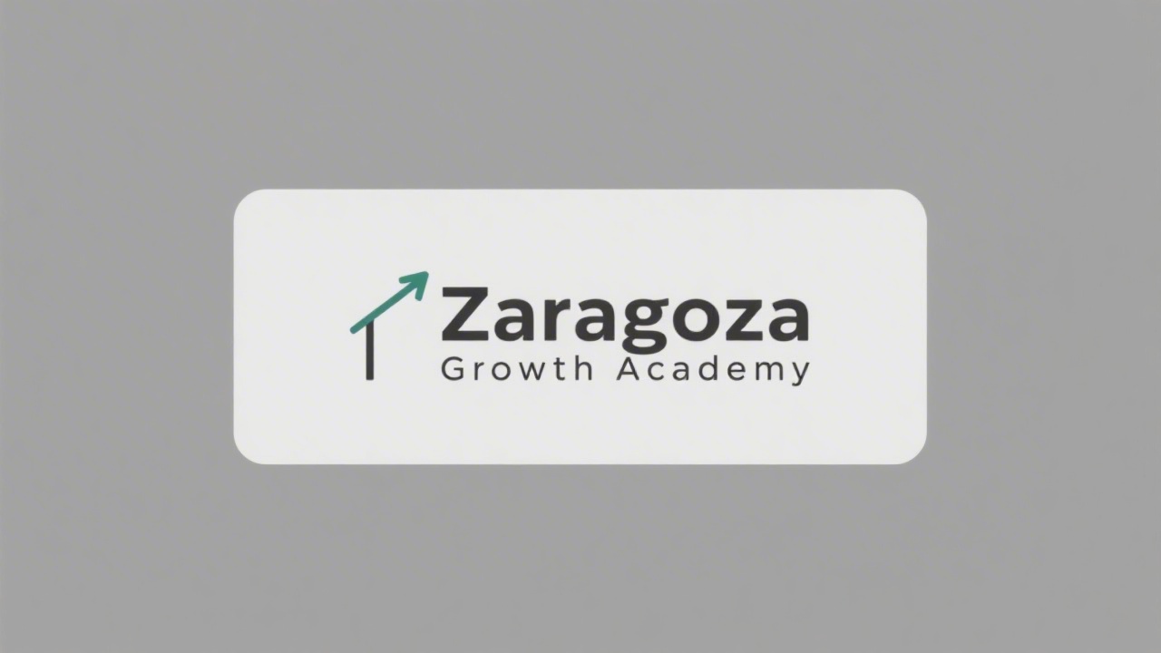 Minimalist logo for Zaragoza Growth Academy, simple wordmark with clean sans-serif letters and a small abstract growth line, easy to recognize and balanced
